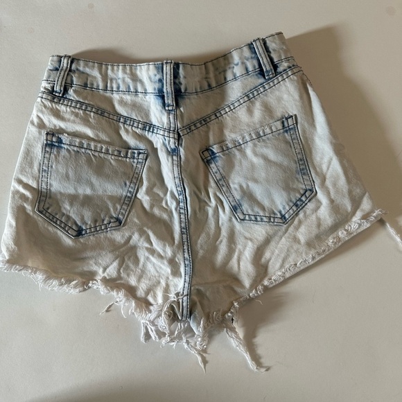 High Waist Blue Distressed Denim Shorts - Picture 3 of 4